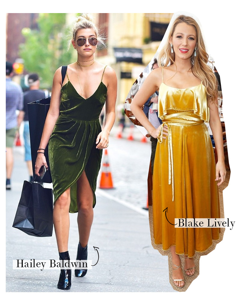 hailey baldwin e blake lively vestido de veludo