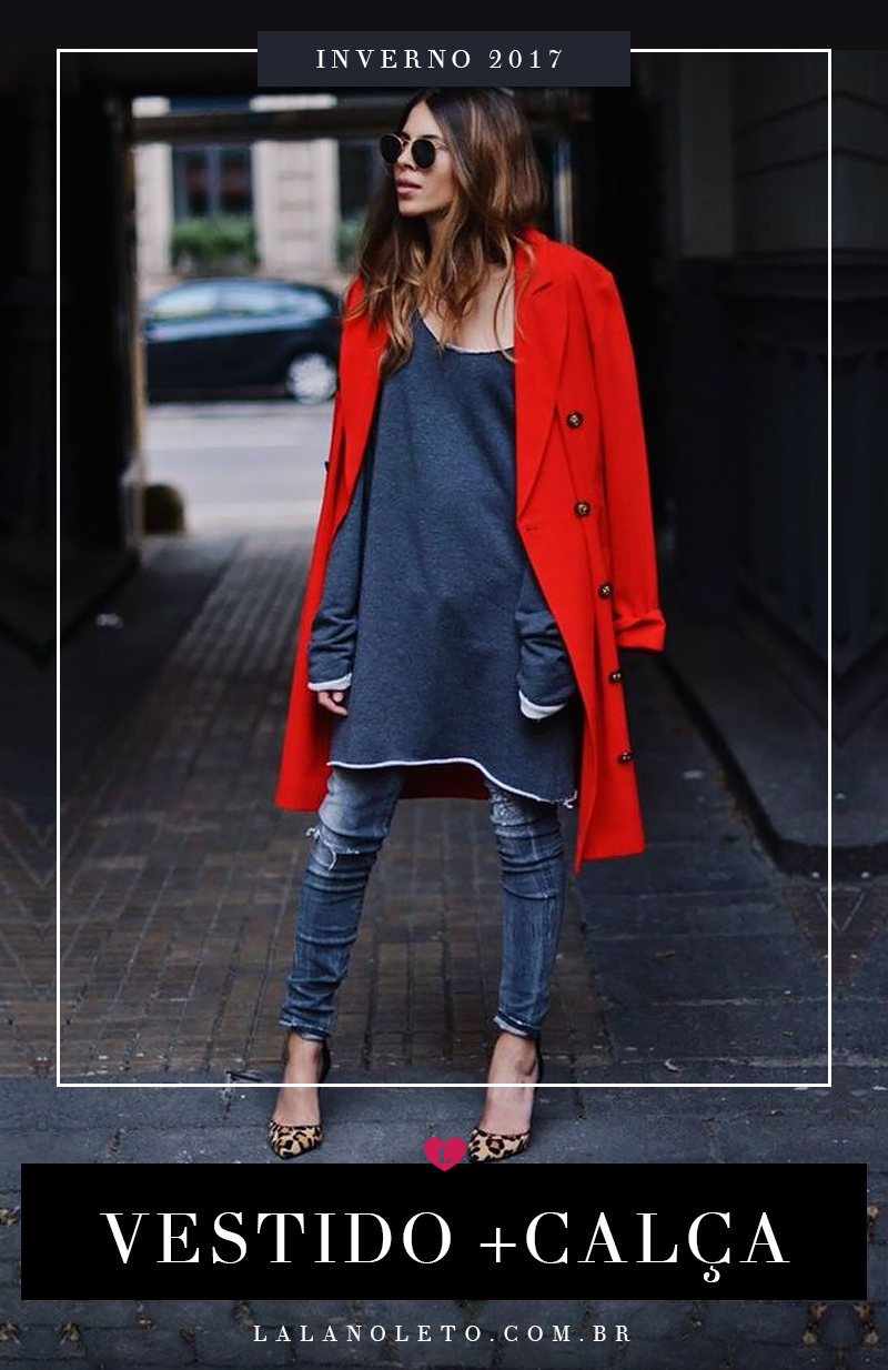 sobreposição vestido com calça